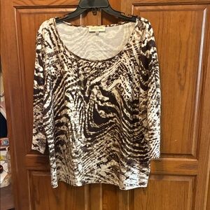 Jones New York Animal Print Blouse in Brown and Cream size 2x